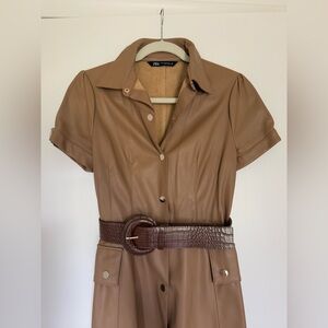 Zara leather midi dress with croc embossed belt